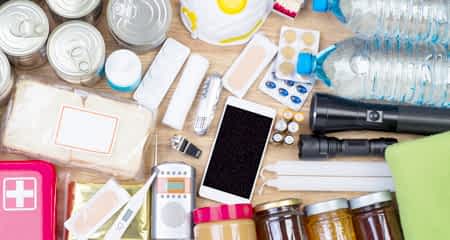 Objects useful in emergency situations such as natural disasters, top view