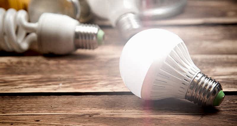 Light bulbs on a wooden table